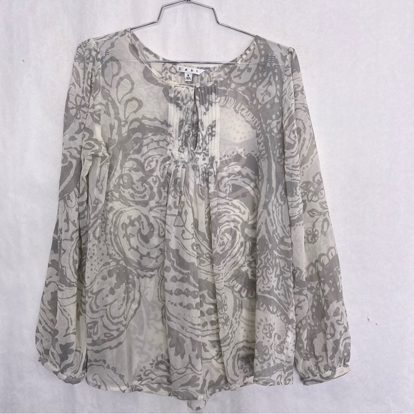 CAbi Size M Pin-Tuck  Pleated Peasant Sheer Blouse #634 - Picture 2 of 7